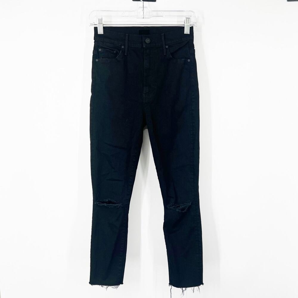 Mother The Swooner Dagger Ankle Fray Jeans in Baa Baa Black Sheep CUT HEM